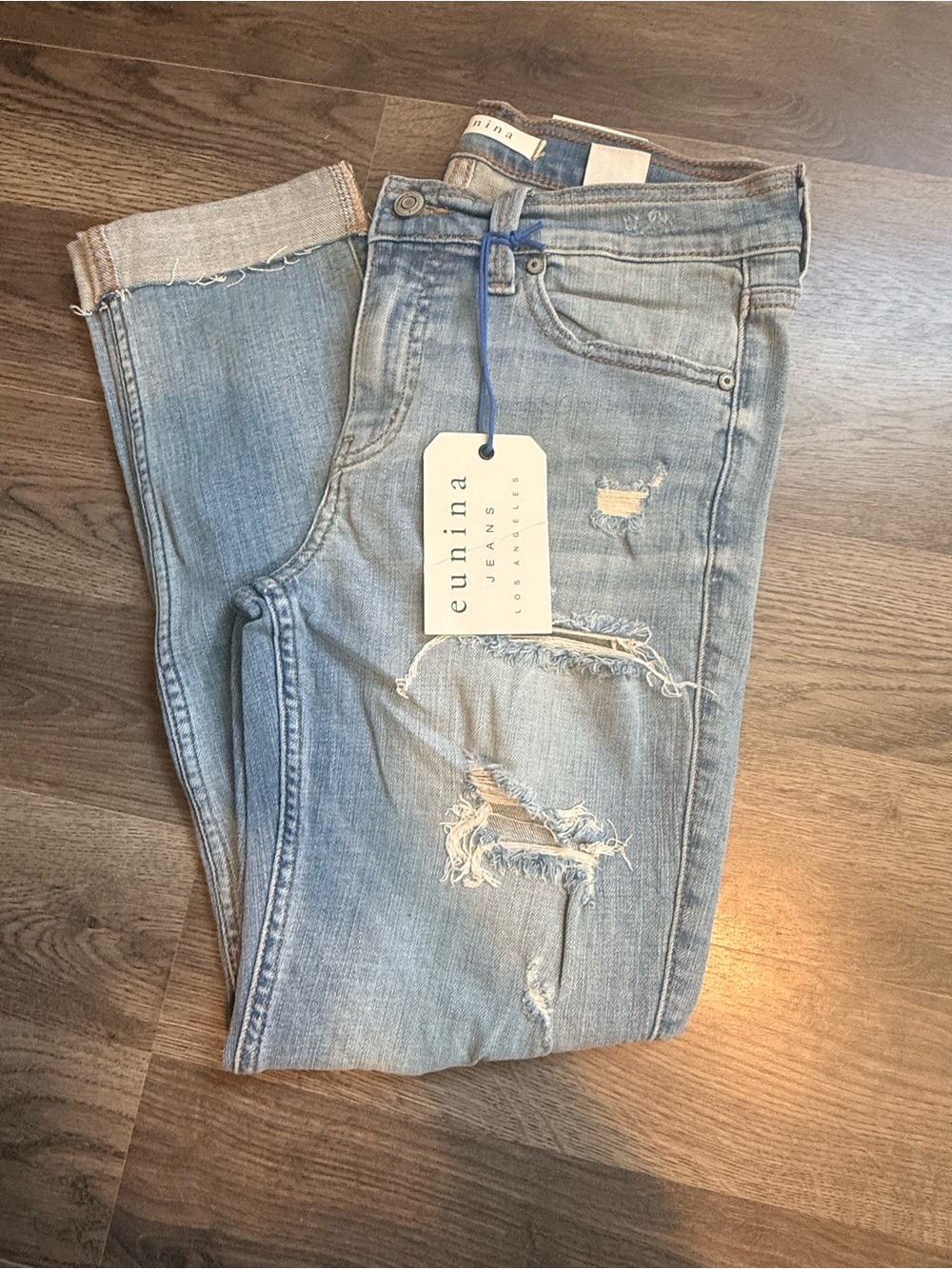 eunina Light Blue Distressed Boyfriend Jeans
